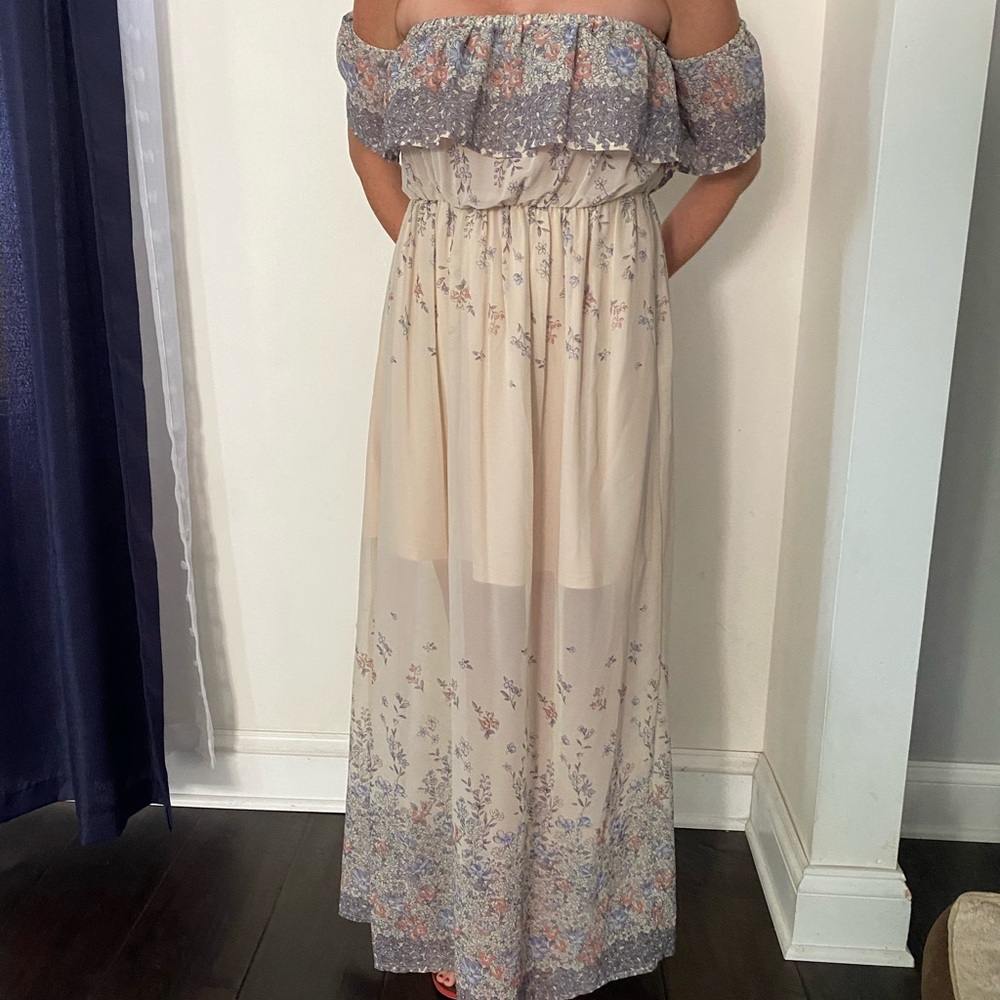 TRAC floral off the shoulder maxi dress